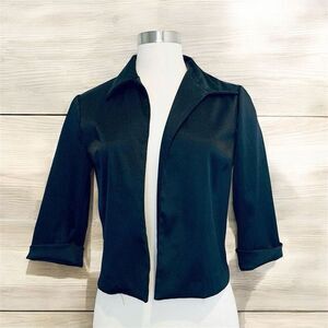 Vintage A Byer Satin Black Open Front Jacket Blazer Bolero Medium